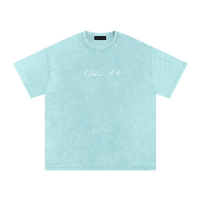 1 John 4:4 Snow Washed Oversized Tee
