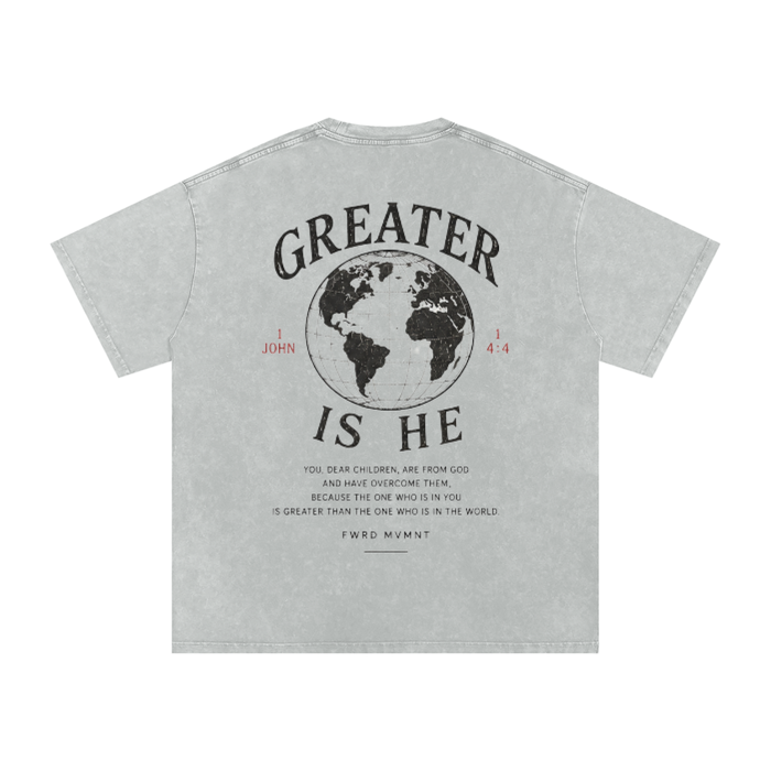 1 John 4:4 Snow Washed Oversized Tee
