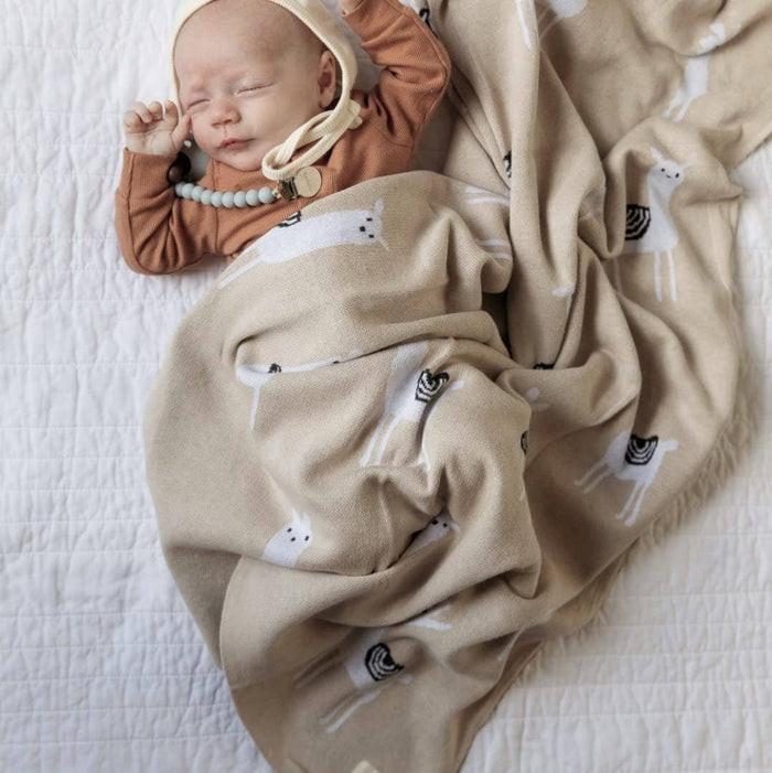 100% Luxury Cotton Swaddle Receiving Baby Blanket - Llama
