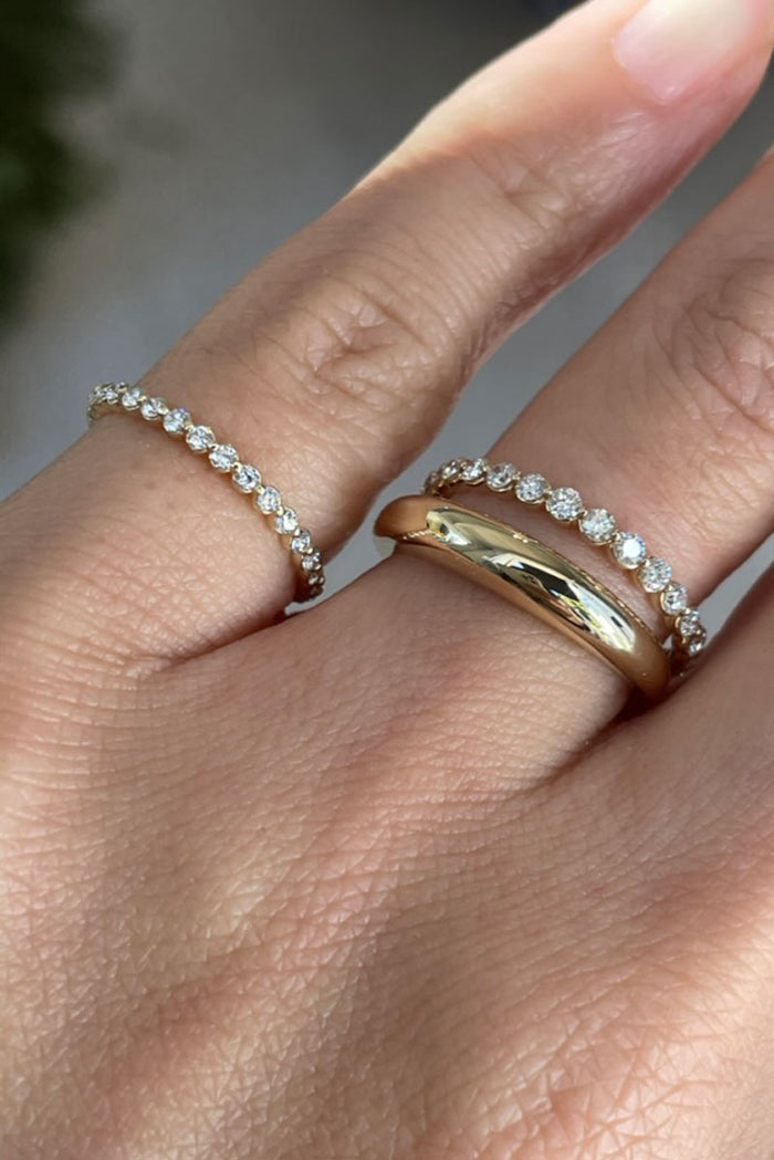 1.5mm Halo Diamond Eternity Band - White Diamonds Yellow Gold