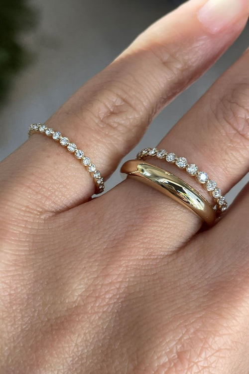 1.5mm Halo Diamond Eternity Band - White Diamonds Yellow Gold