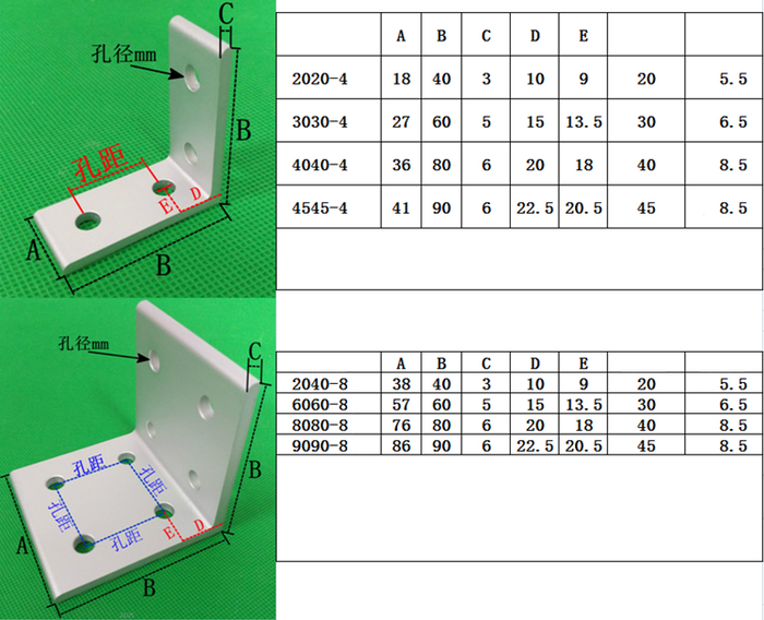 2040 Inside Corner Brackets 8 hole 20 series - Extrusion and CNC