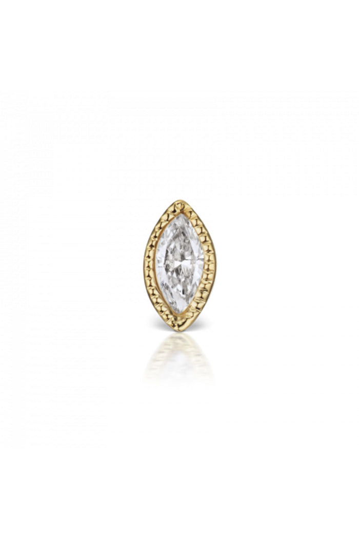 3.7mm Scalloped Marquise Diamond Earstud - Yellow Gold