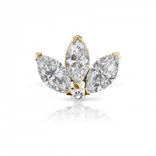 3mm Engraved Diamond Lotus Threaded Back Earstud - Yellow Gold