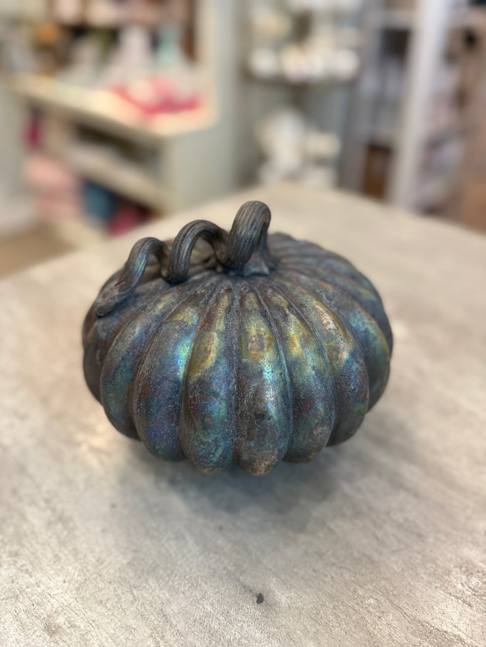7.5" Glass Wide Pumpkin with Curl Stem