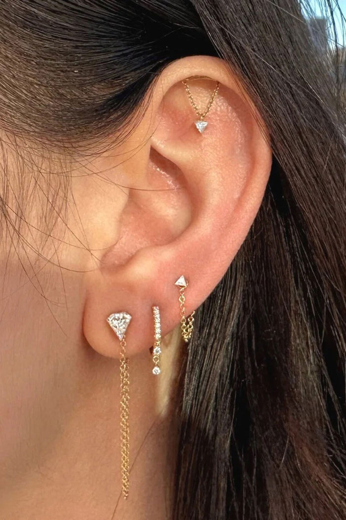 8mm Diamond Eternity Double Dangle Hoop Earring - Yellow Gold