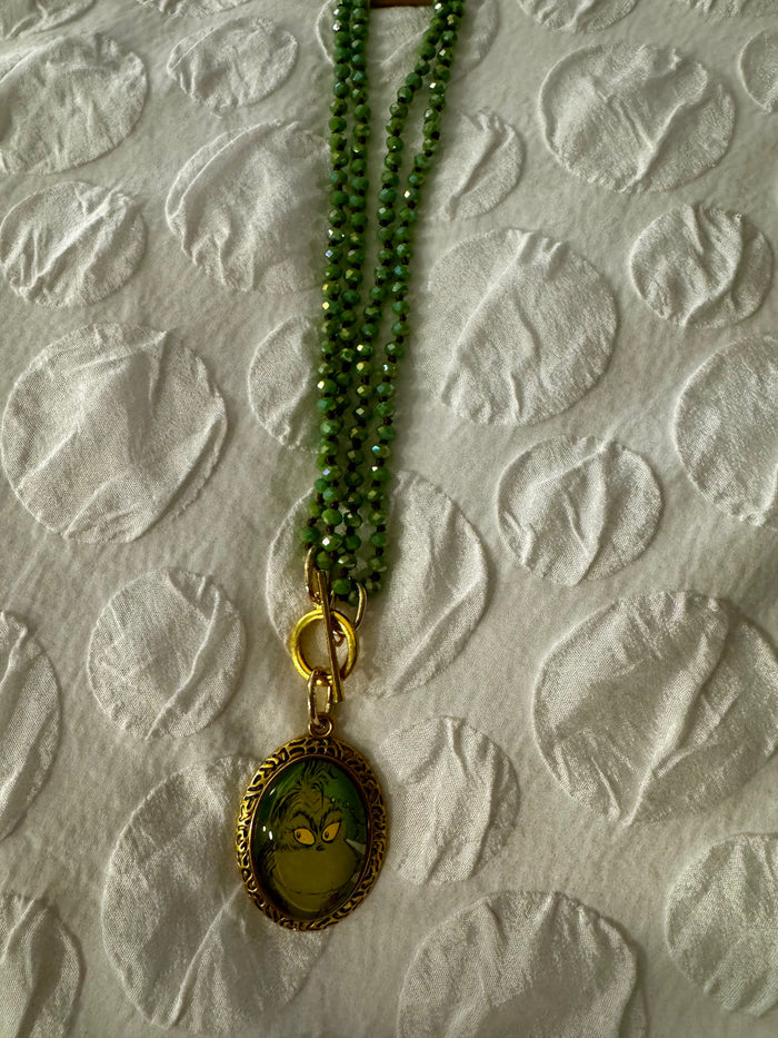 Jade Grinch Brooch Necklace