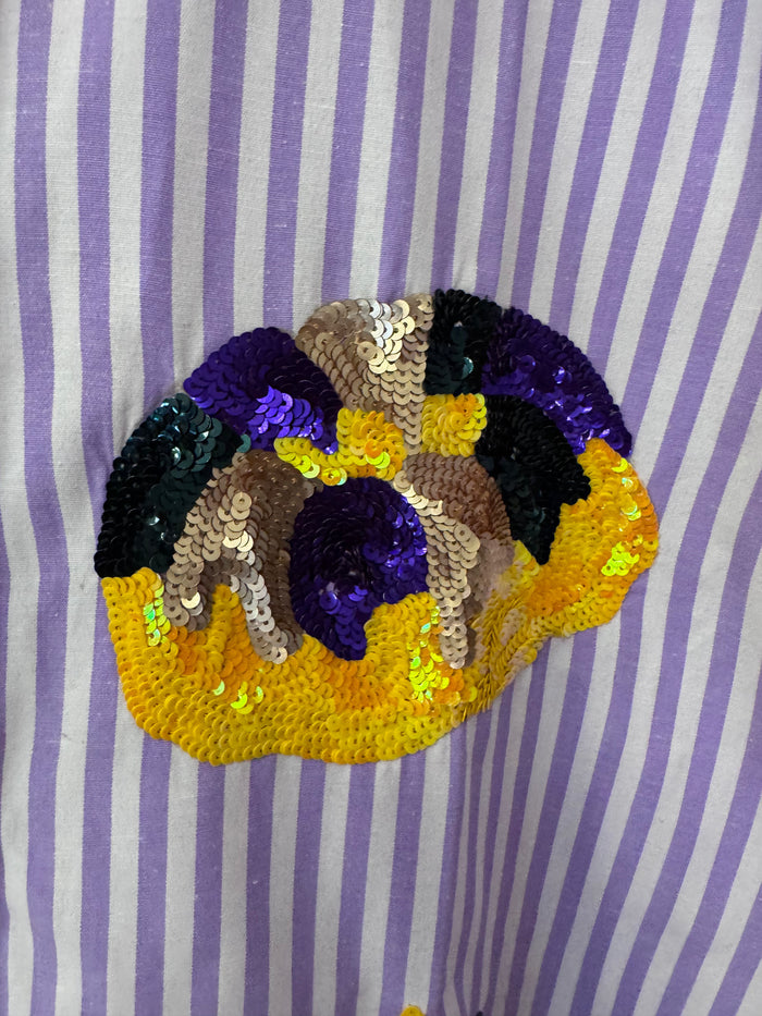 Mardi Gras Sequin Smocked Sleeve Blouse
