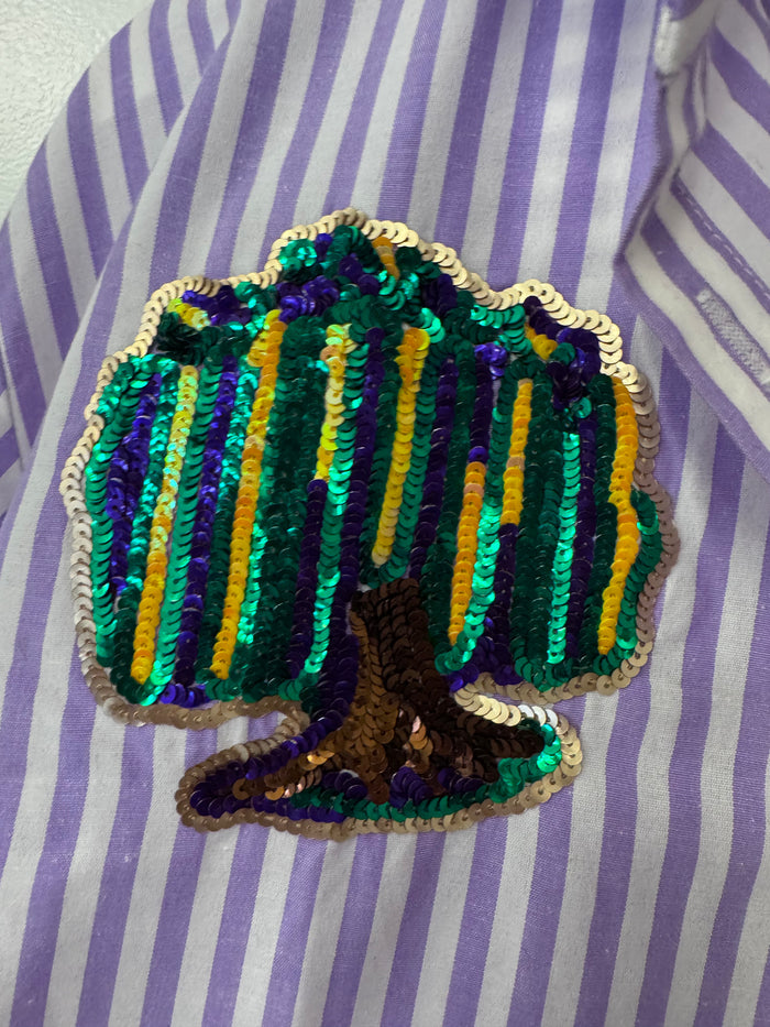 Mardi Gras Sequin Smocked Sleeve Blouse