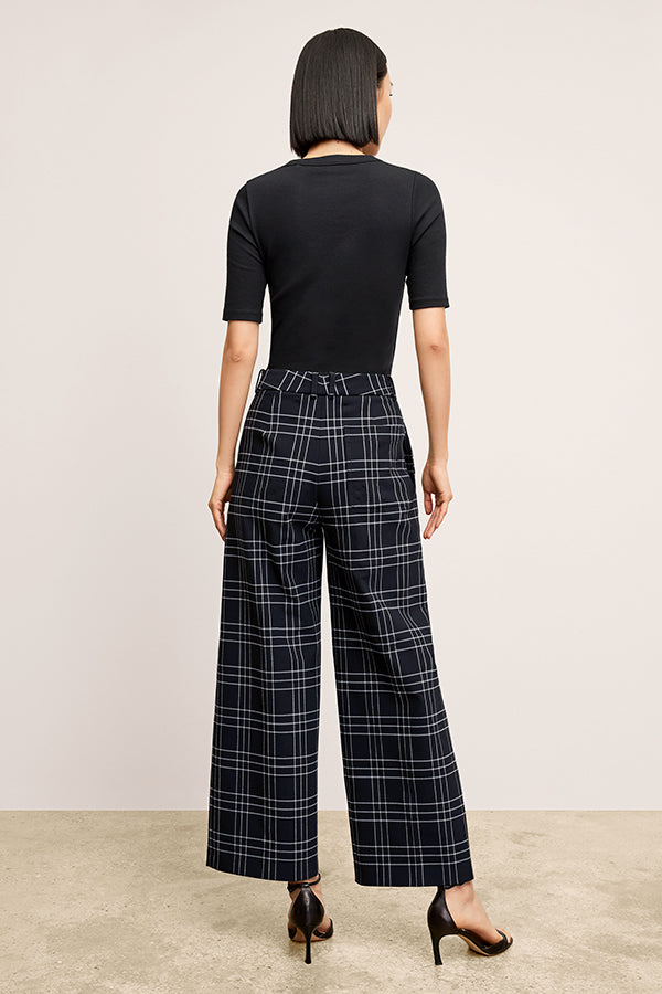 back image of a woman wearing the abby pant in plaid  | Exclude | Grid Hover