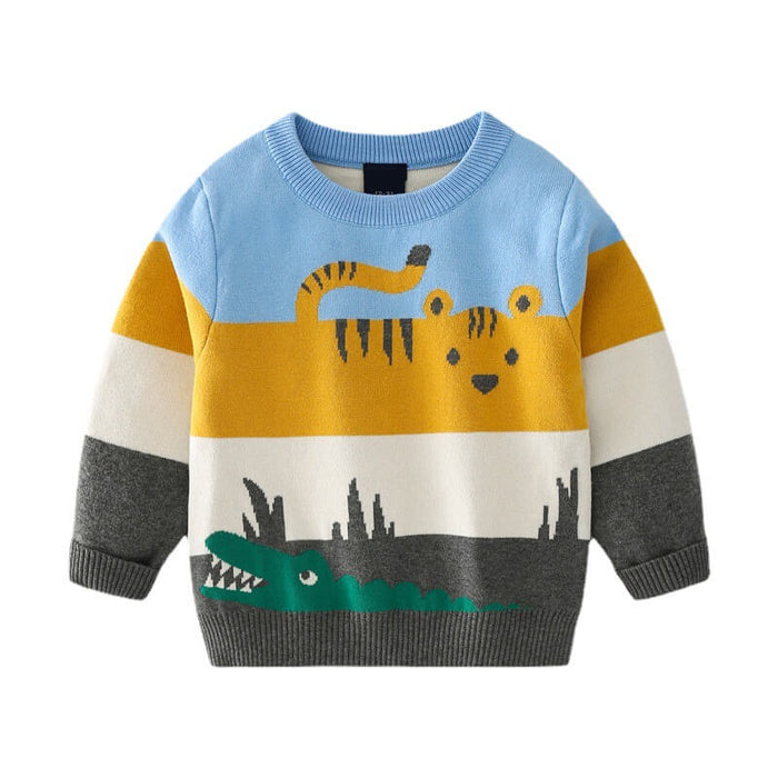 Abstract Cartoon Jacquard Double Layer Sweater | Warm Sweater For Boys