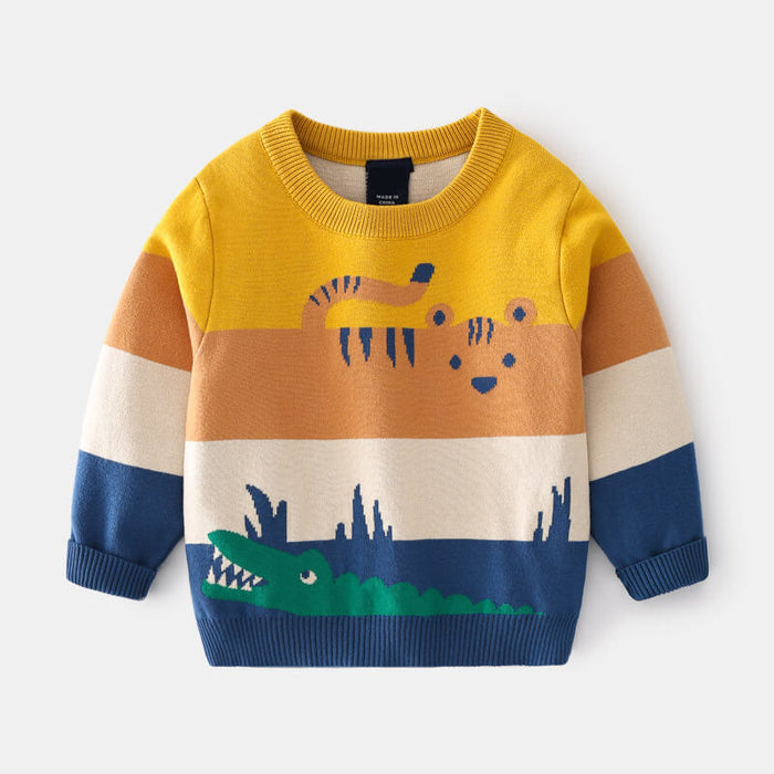 Abstract Cartoon Jacquard Double Layer Sweater | Warm Sweater For Boys