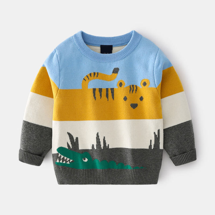 Abstract Cartoon Jacquard Double Layer Sweater | Warm Sweater For Boys