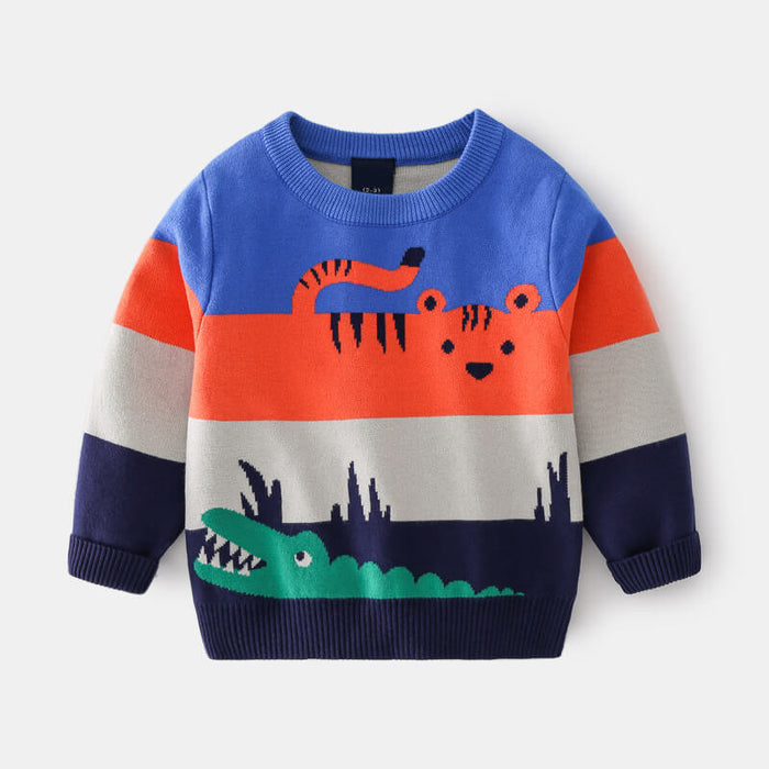 Abstract Cartoon Jacquard Double Layer Sweater | Warm Sweater For Boys