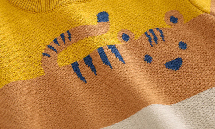 Abstract Cartoon Jacquard Double Layer Sweater | Warm Sweater For Boys