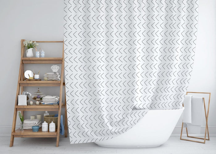 Black White Geometric Shower Curtain, Modern Minimalist Bathroom Decor, Abstract Pattern Bathroom Curtain, Contemporary Bathroom Accessories, Scandinavian Bathroom Decor, Made in the USA | Pippa + June