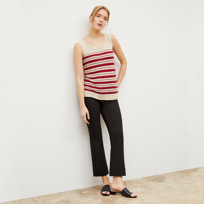 Image of a woman wearing the Adele Tank in Crimson / Ivory | Lead