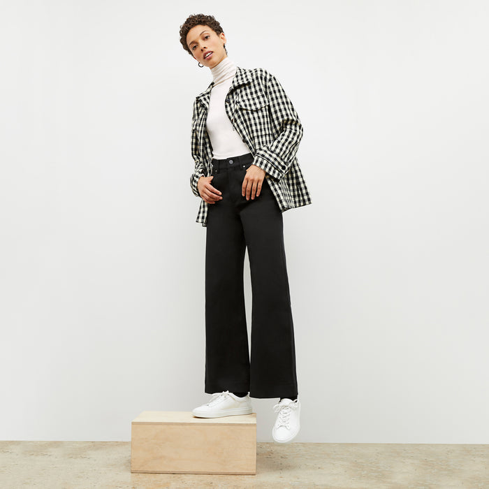Front image of a woman wearing the Allison Anorak - Luxe Gingham in black / white