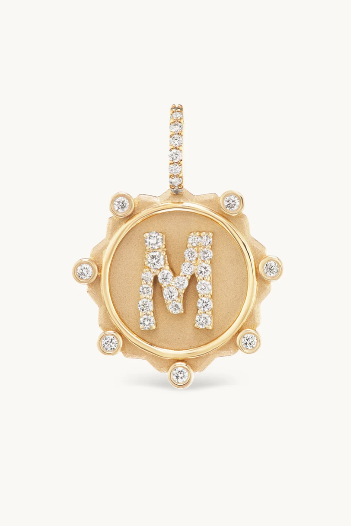 Alphabet Coin Pavé Charm - Yellow Gold
