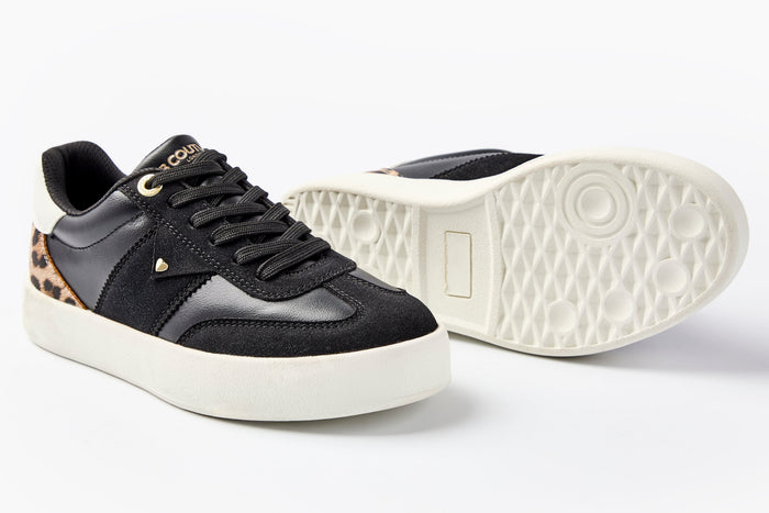 The Ampton Low-Profile Trainer in Black/Leopard blends vintage aesthetics with timeless style, perfect for those who appreciate classic design.