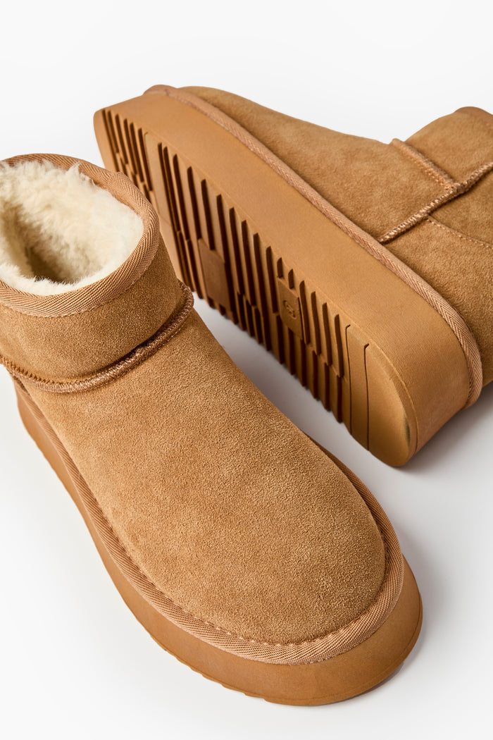 Amwell Genuine Suede Mini Boots - Chestnut