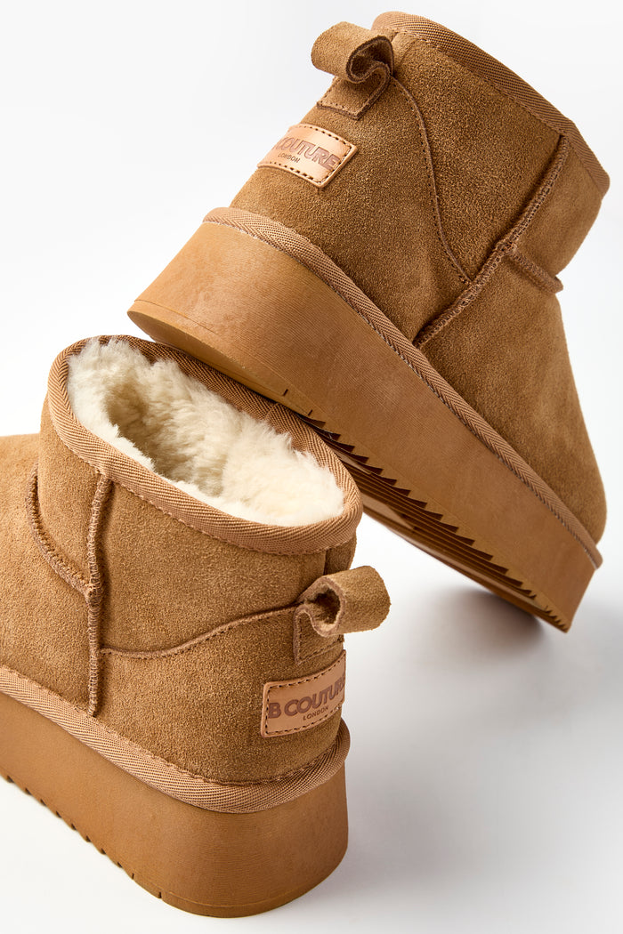 Amwell Genuine Suede Mini Boots - Chestnut