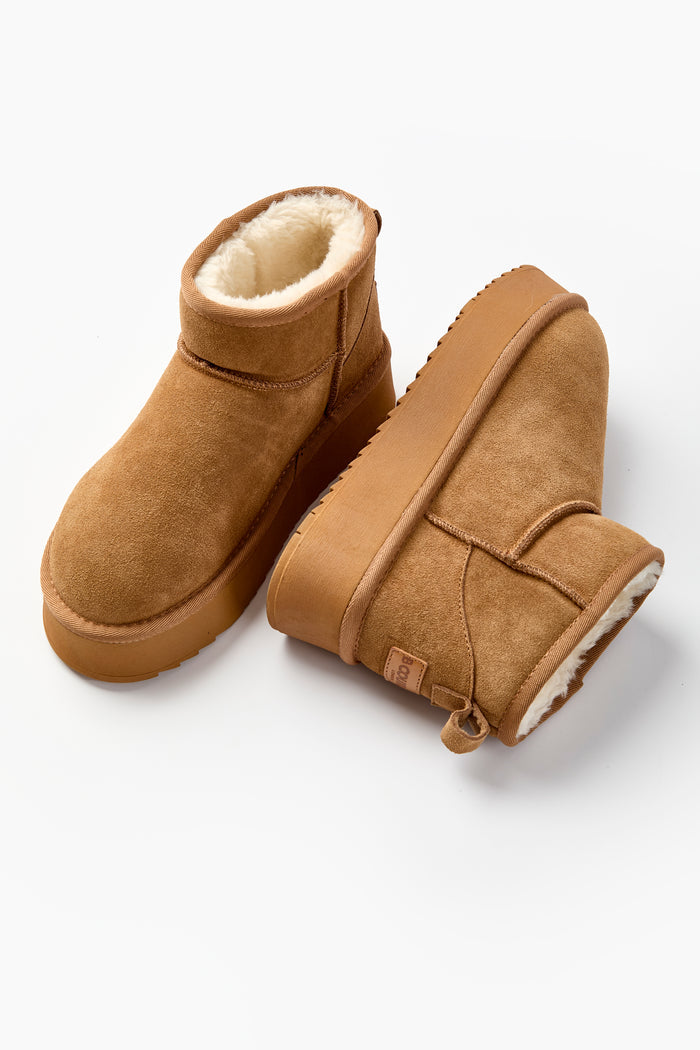 Amwell Genuine Suede Mini Boots - Chestnut