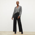 Front image of a woman wearing the annette top in flannel twill | Lead