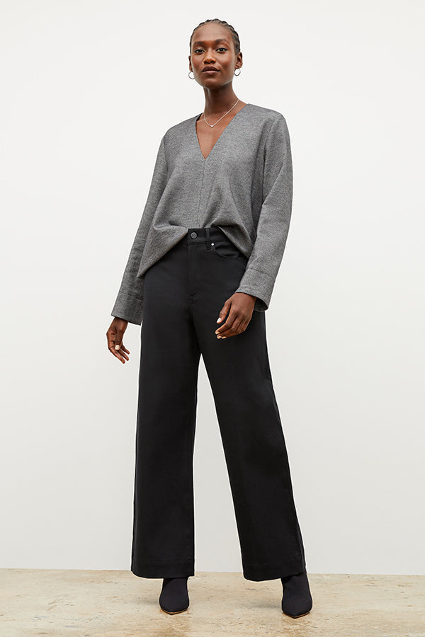 Front image of a woman wearing the annette top in flannel twill | Exclude