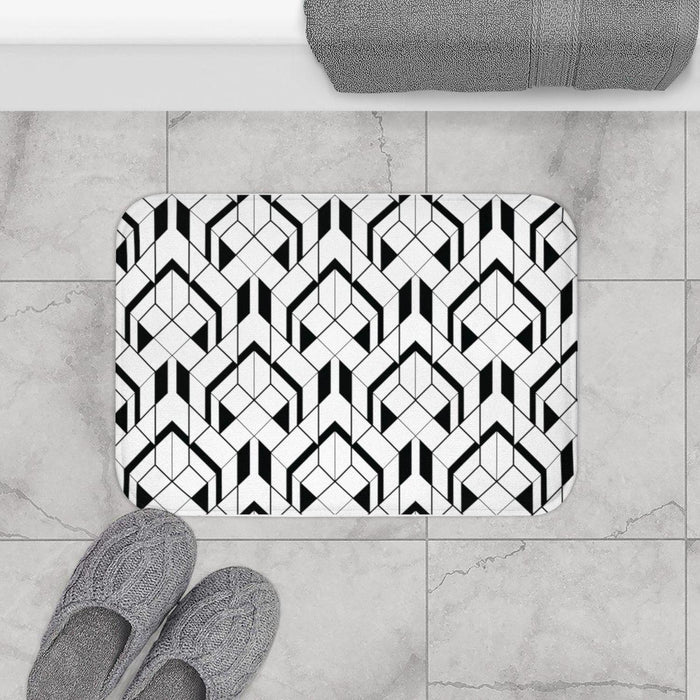 Art Deco Bath Mat Black White, Contemporary Shower Mats, Modern Bath Rugs, Bathroom Bath Mat, Modern Bathroom Decor, Minimalist Bath