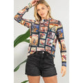 Avery Vintage Western Print Mesh Top