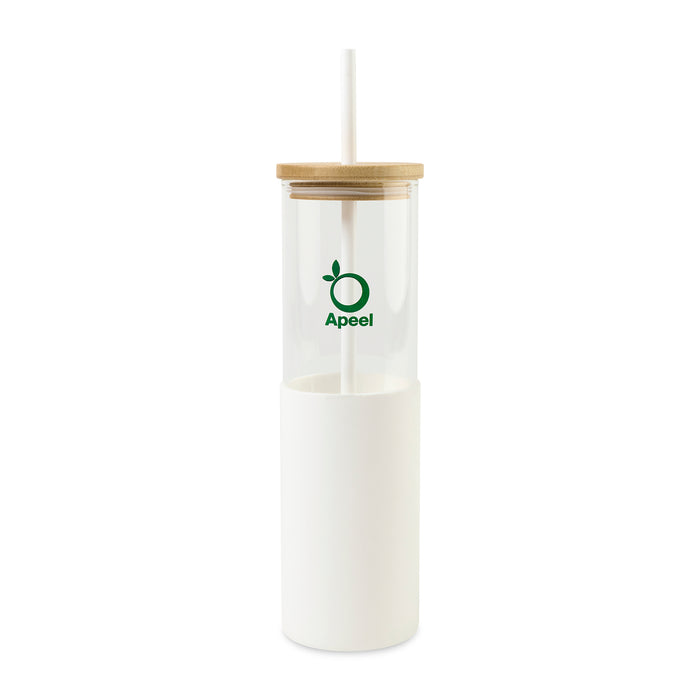 Aviana™ Journey Glass Tumbler with Straw - 20 Oz - White | Custom Branded | Lemon Print