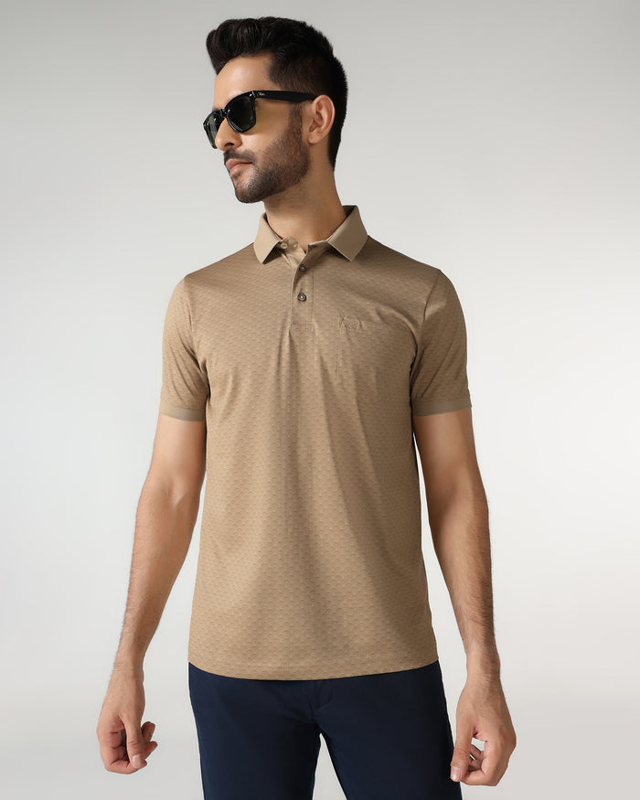 Beige Abstract Print Polo - Deco