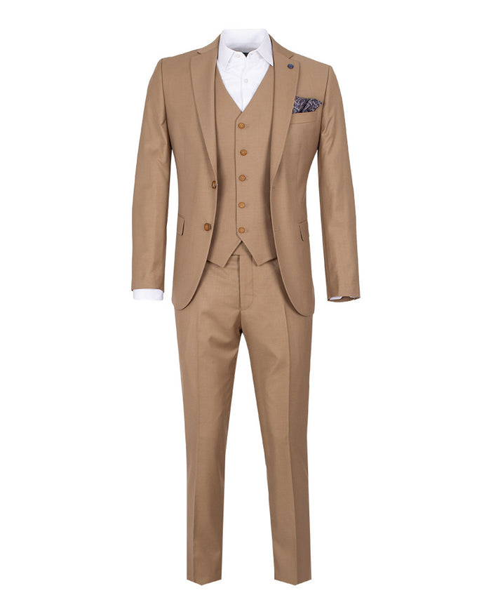Beige Classic Plain 3 Piece Men's Suit-Makrom