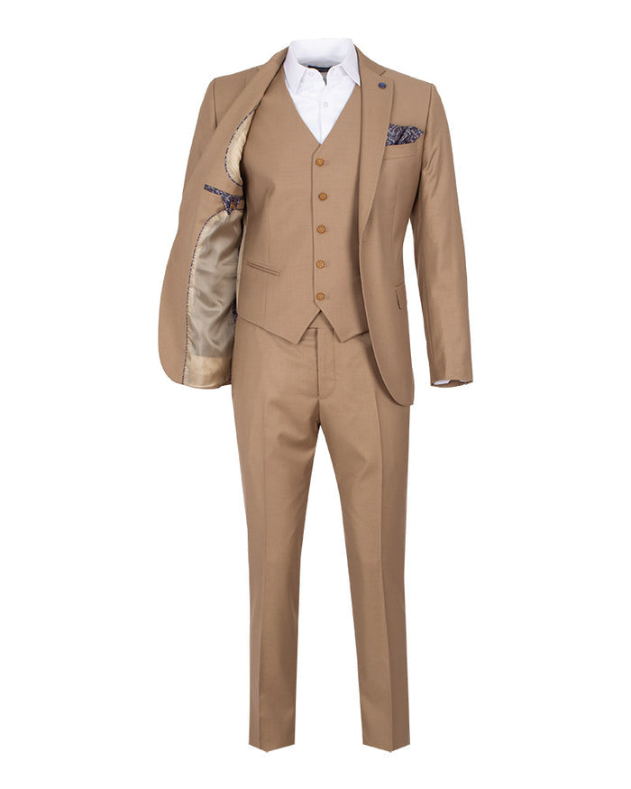 Beige Classic Plain 3 Piece Men's Suit-Makrom