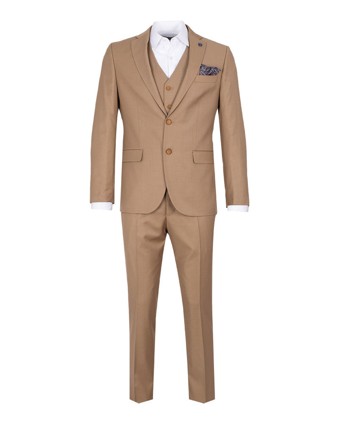 Beige Classic Plain 3 Piece Men's Suit-Makrom