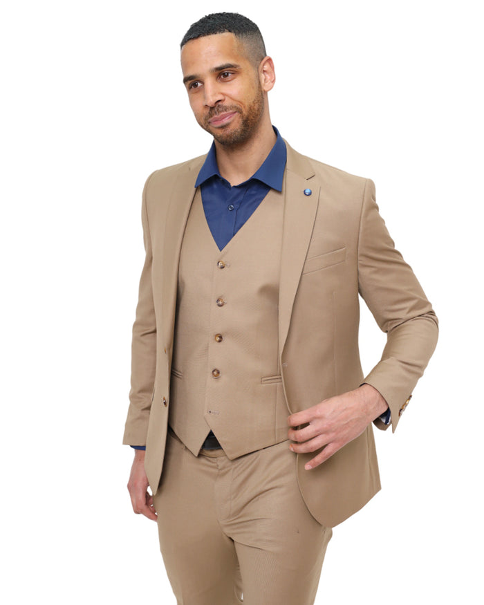 Beige Classic Plain 3 Piece Men's Suit-Makrom