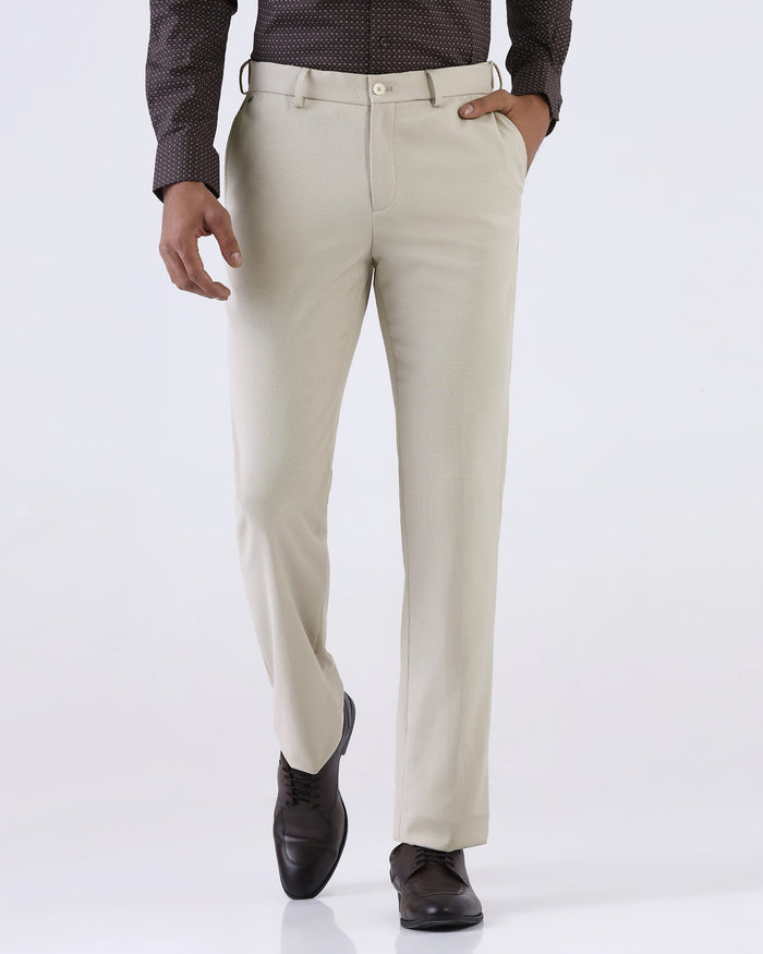 Beige Techno Waist Textured Trouser - Billy