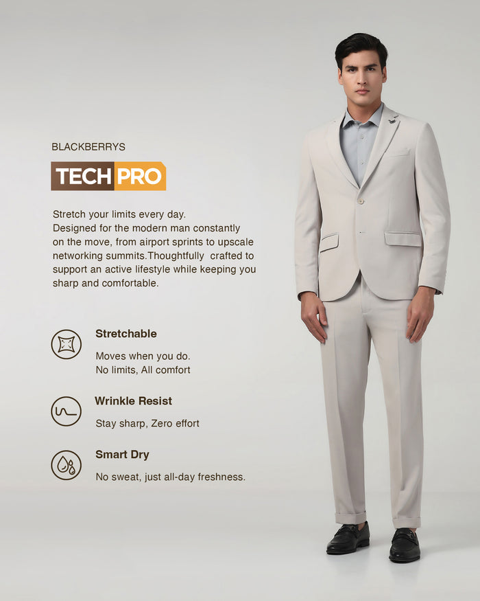 Beige TechPro Two Piece Stripe Suit - Telko