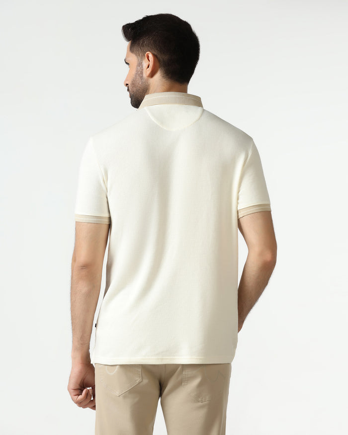 Beige Textured Polo - Contra