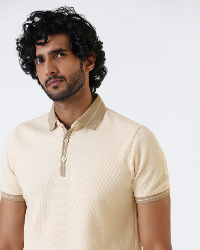 Beige Textured Polo - Contra
