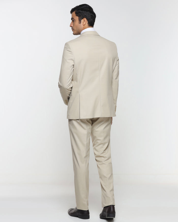 Beige Two Piece Textured Suit - Brim