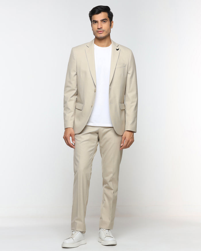 Beige Two Piece Textured Suit - Brim