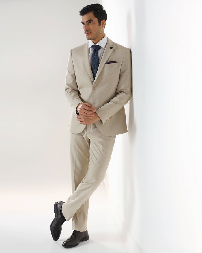 Beige Two Piece Textured Suit - Brim