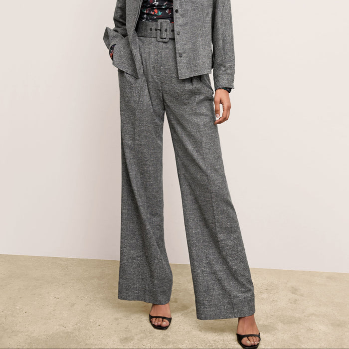 front image of a woman wearing the bia pants in black/white | Lead
