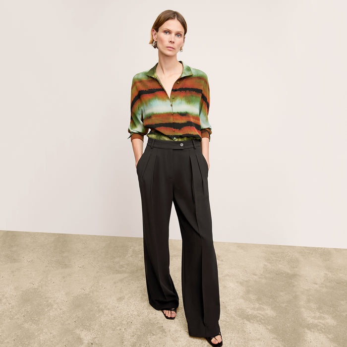 front image of a woman wearing the bia pants in black