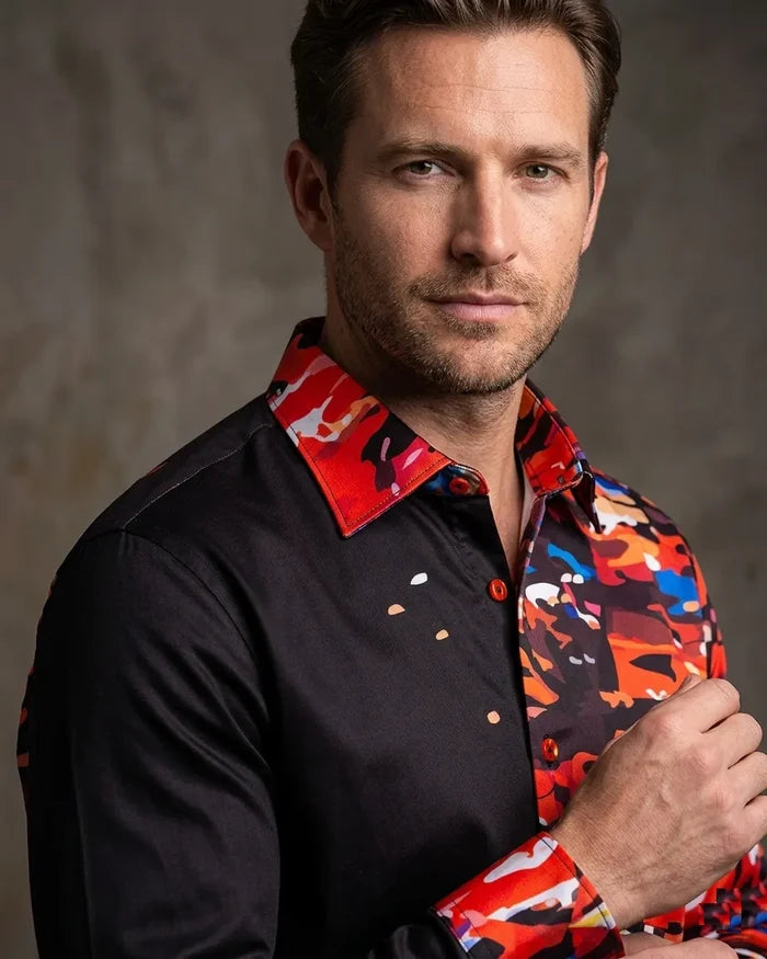Black Abstract Paint Splatter Print Shirt