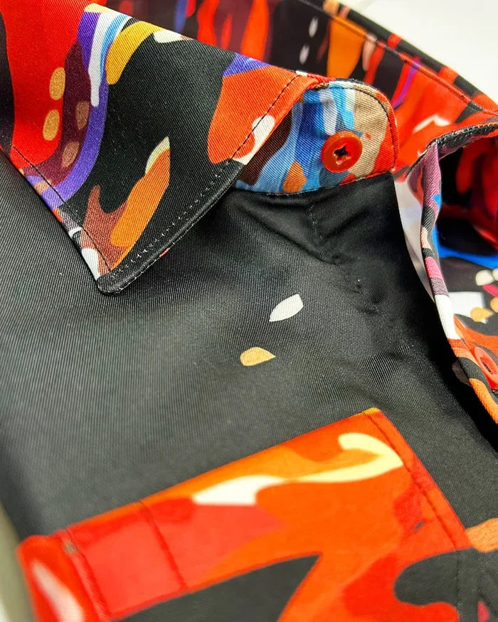 Black Abstract Paint Splatter Print Shirt-Makrom