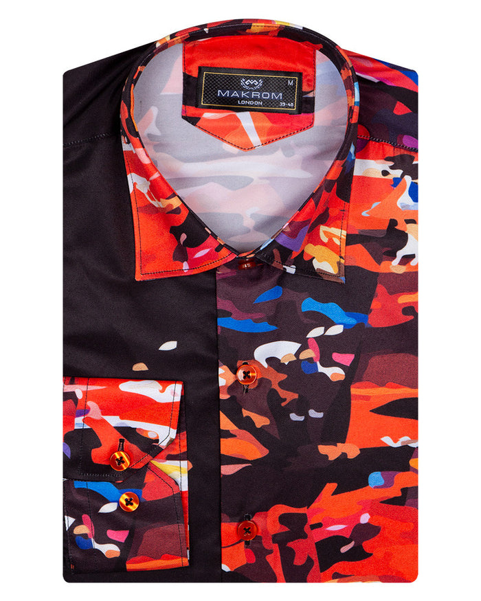 Black Abstract Paint Splatter Print Shirt-Makrom