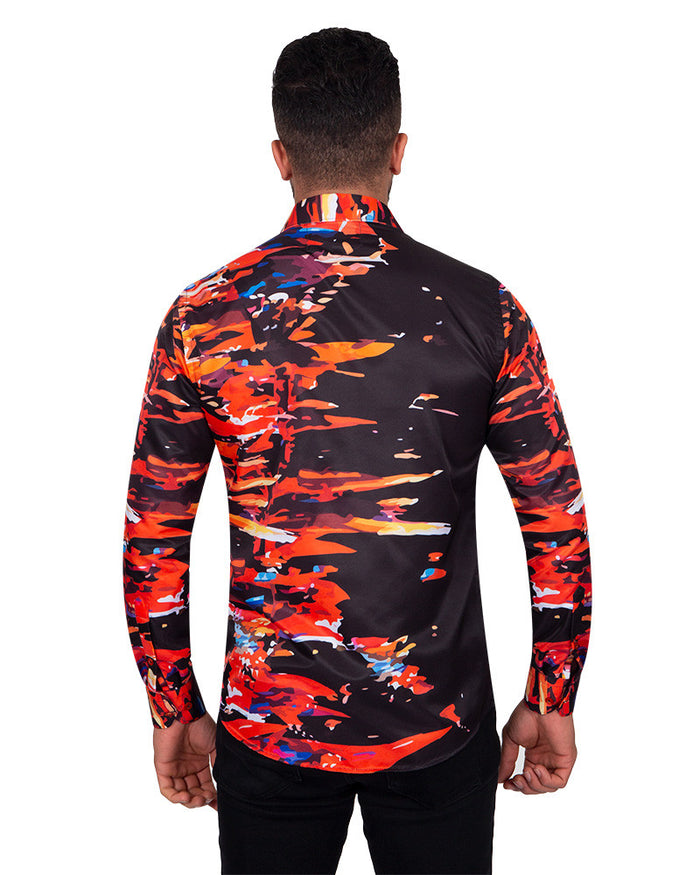 Black Abstract Paint Splatter Print Shirt-Makrom